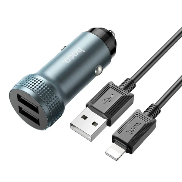 Z49 Çift USB Araç Şarj Başlık + USB‑to‑iPhone Lightning Kablo - Hızlı QC 3.0 Şarj