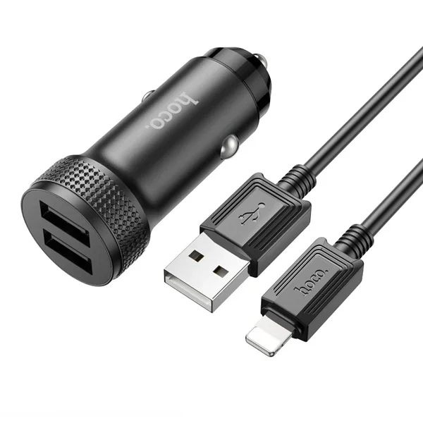 Z49 Çift USB Araç Şarj Başlık + USB‑to‑iPhone Lightning Kablo - Hızlı QC 3.0 Şarj