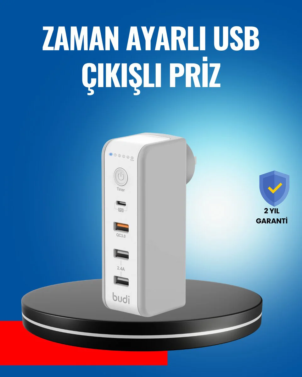Zaman Kontrollü Çoklu Şarj Cihazı 30W - Ev ve Ofis İçin Enerji Tasarrufu