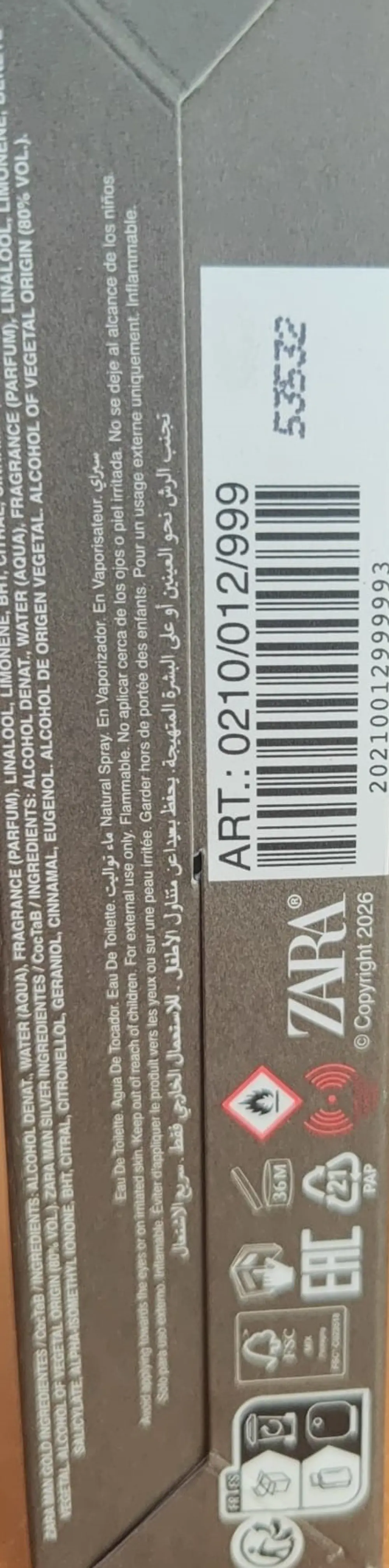 ZARA SILVER MAN GOLD EDT 2X100 ML (3.4 FL.OZ)