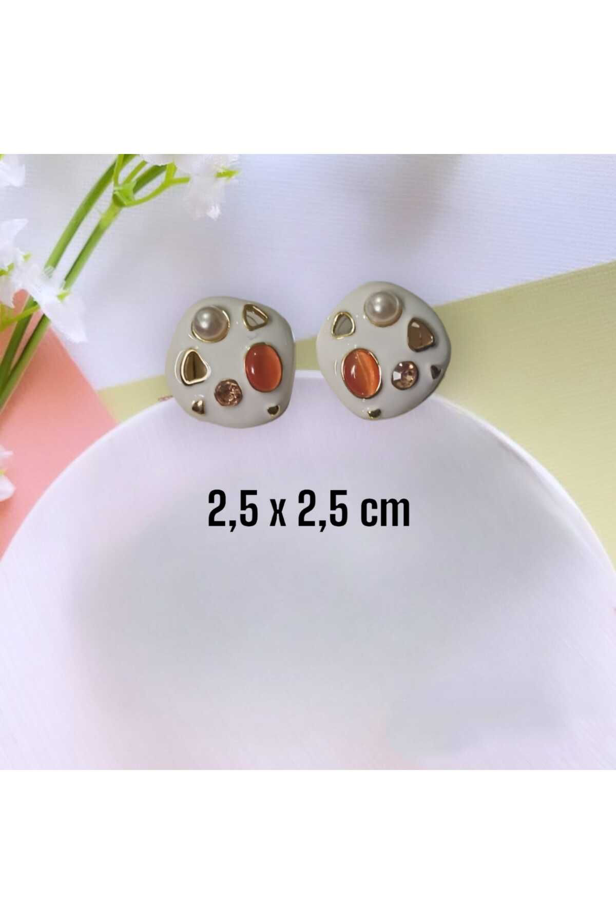 Bijuteri Küpe Zara Trend Taşlı Pembe Küpe