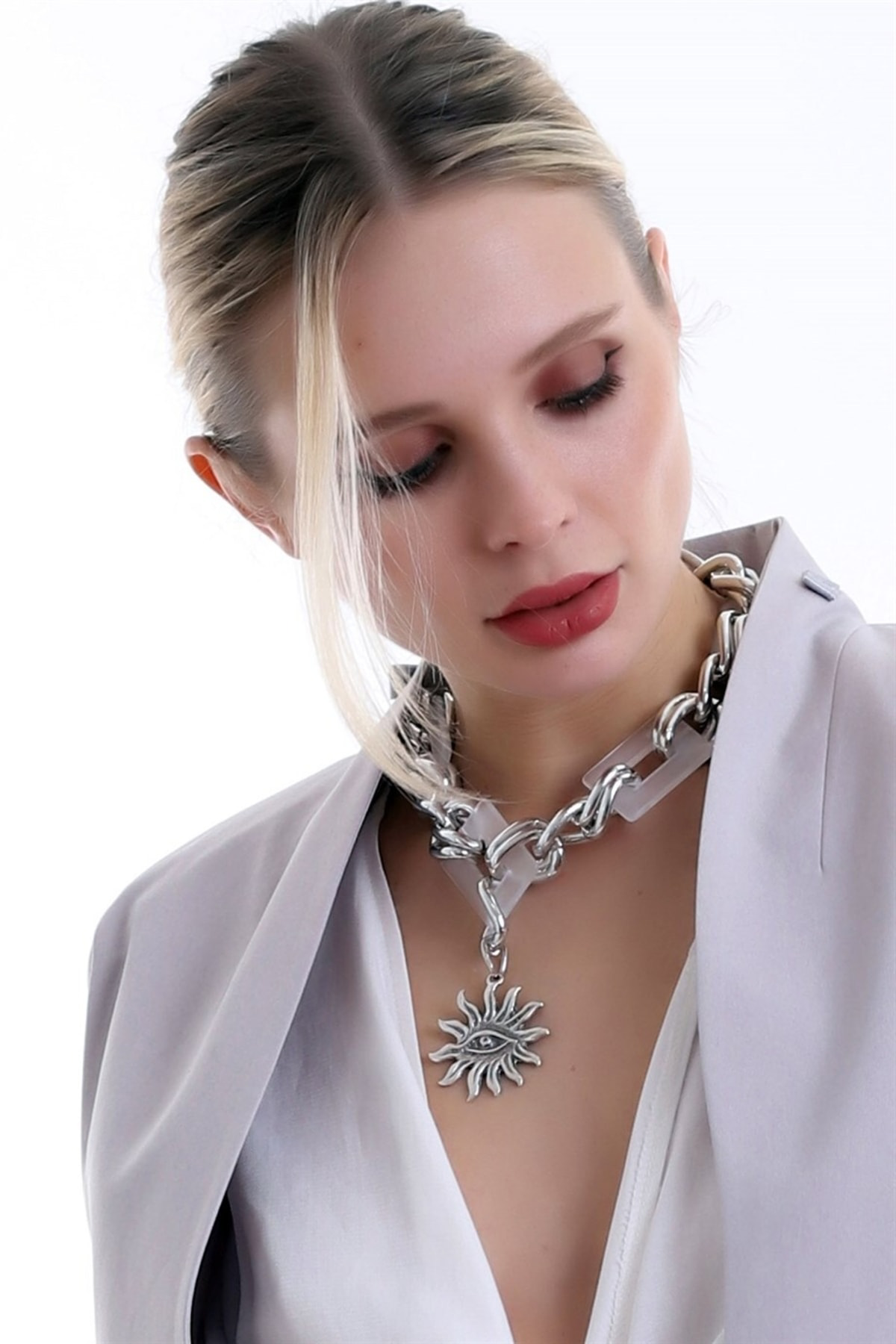 Zarif Şık Ve Gösterişli Zincir Kombinli Güneş Kolye