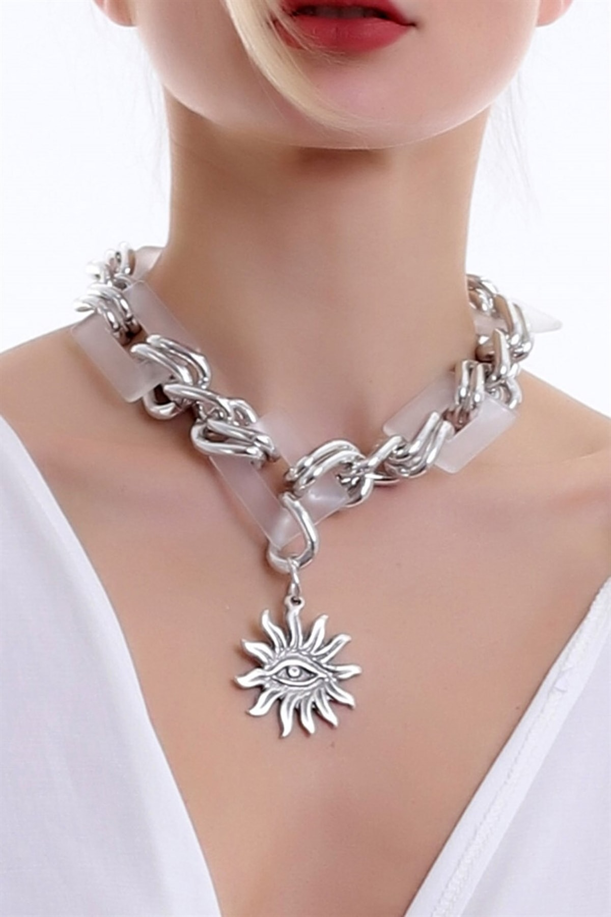 Zarif Şık Ve Gösterişli Zincir Kombinli Güneş Kolye