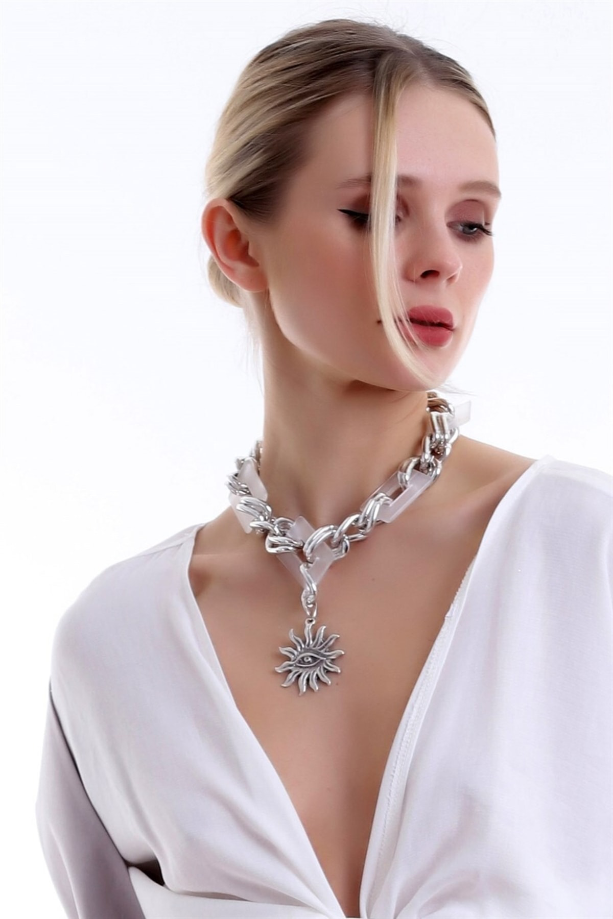 Zarif Şık Ve Gösterişli Zincir Kombinli Güneş Kolye