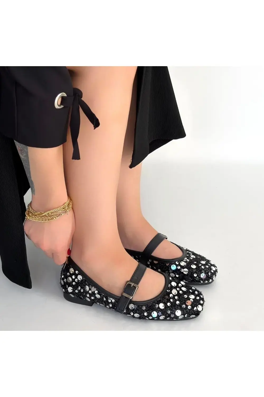 Zaty Siyah Süet Gümüş Pullu Babet Ayakkabı Zaty Siyah Süet Gümüş Pullu Babet Ayakkabı
