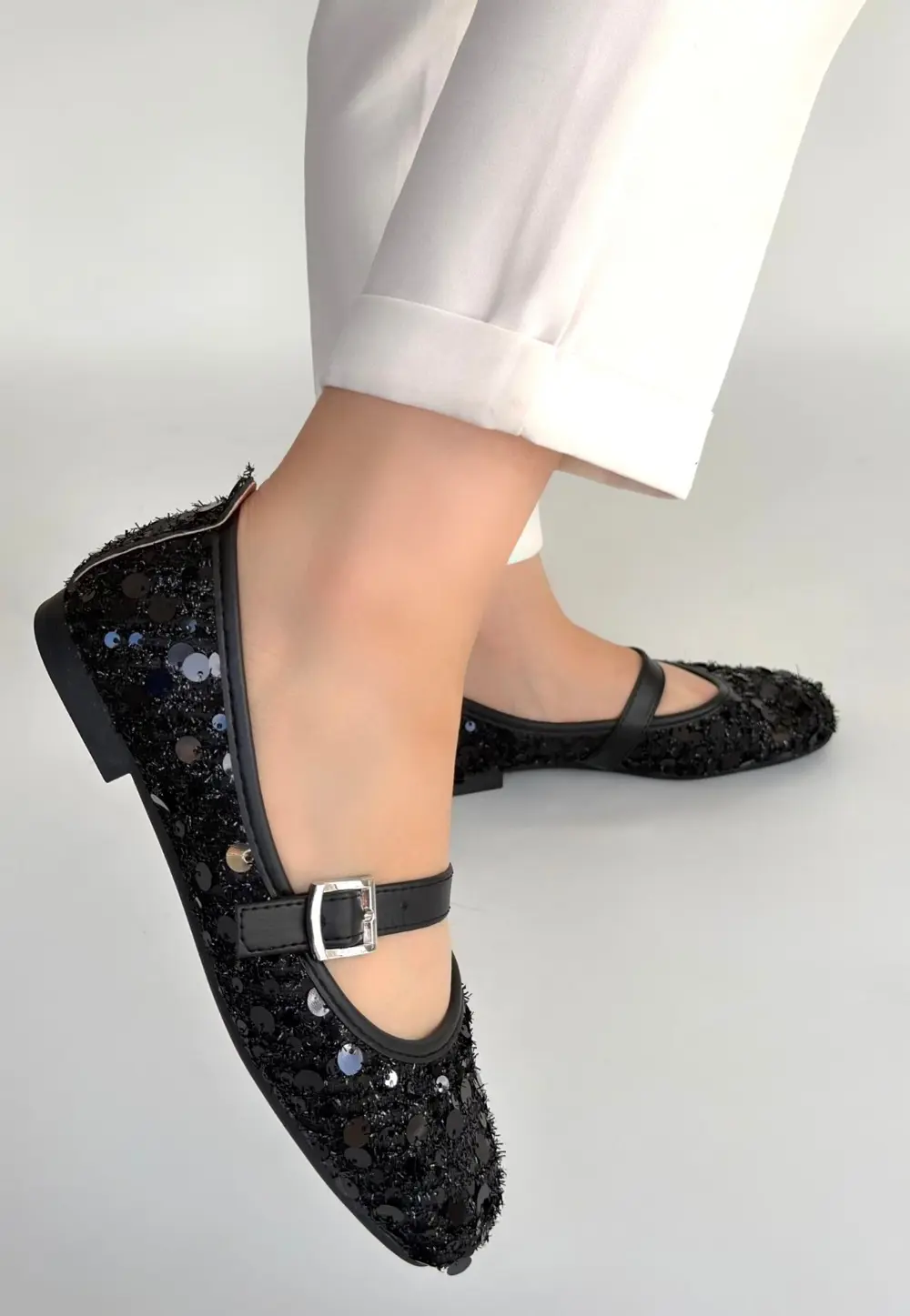 Zaty Siyah Süet Siyah Pullu Babet Ayakkabı Zaty Siyah Süet Siyah Pullu Babet Ayakkabı