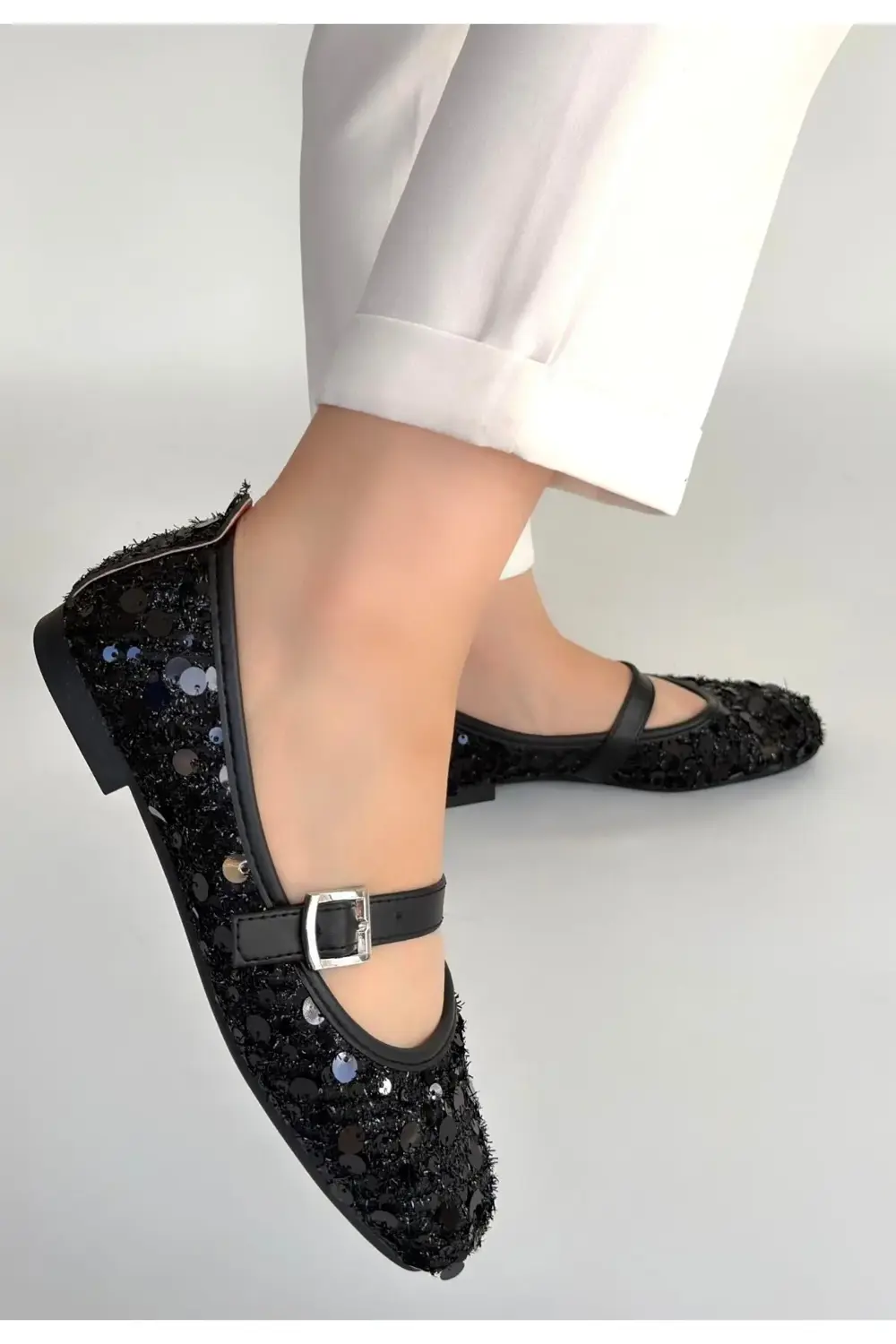 Zaty Siyah Süet Siyah Pullu Babet Ayakkabı Zaty Siyah Süet Siyah Pullu Babet Ayakkabı