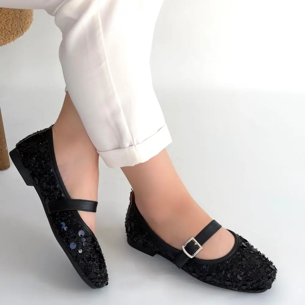 Zaty Siyah Süet Siyah Pullu Babet Ayakkabı Zaty Siyah Süet Siyah Pullu Babet Ayakkabı