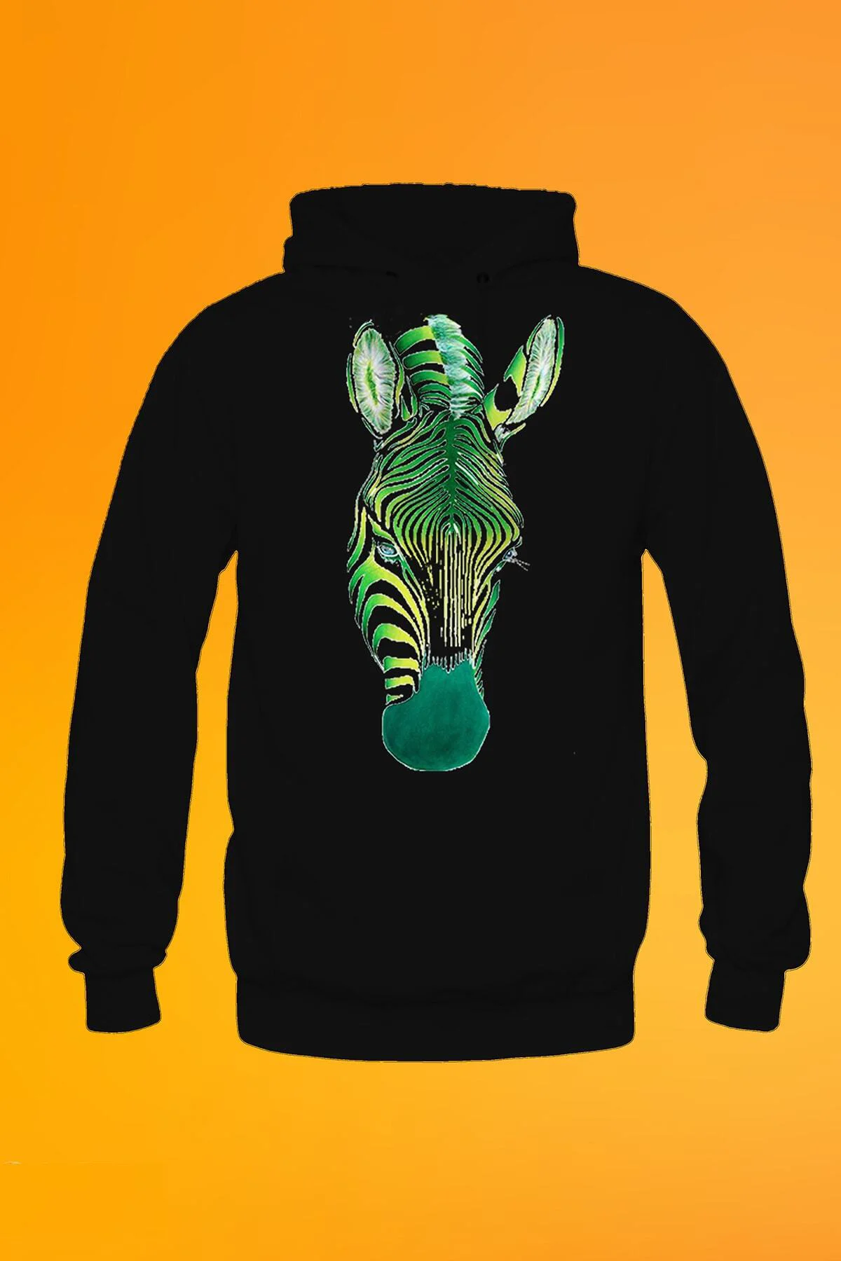 Zebra Baskılı Siyah Unisex Kanguru Cep Kapüşonlu Sweatshirt