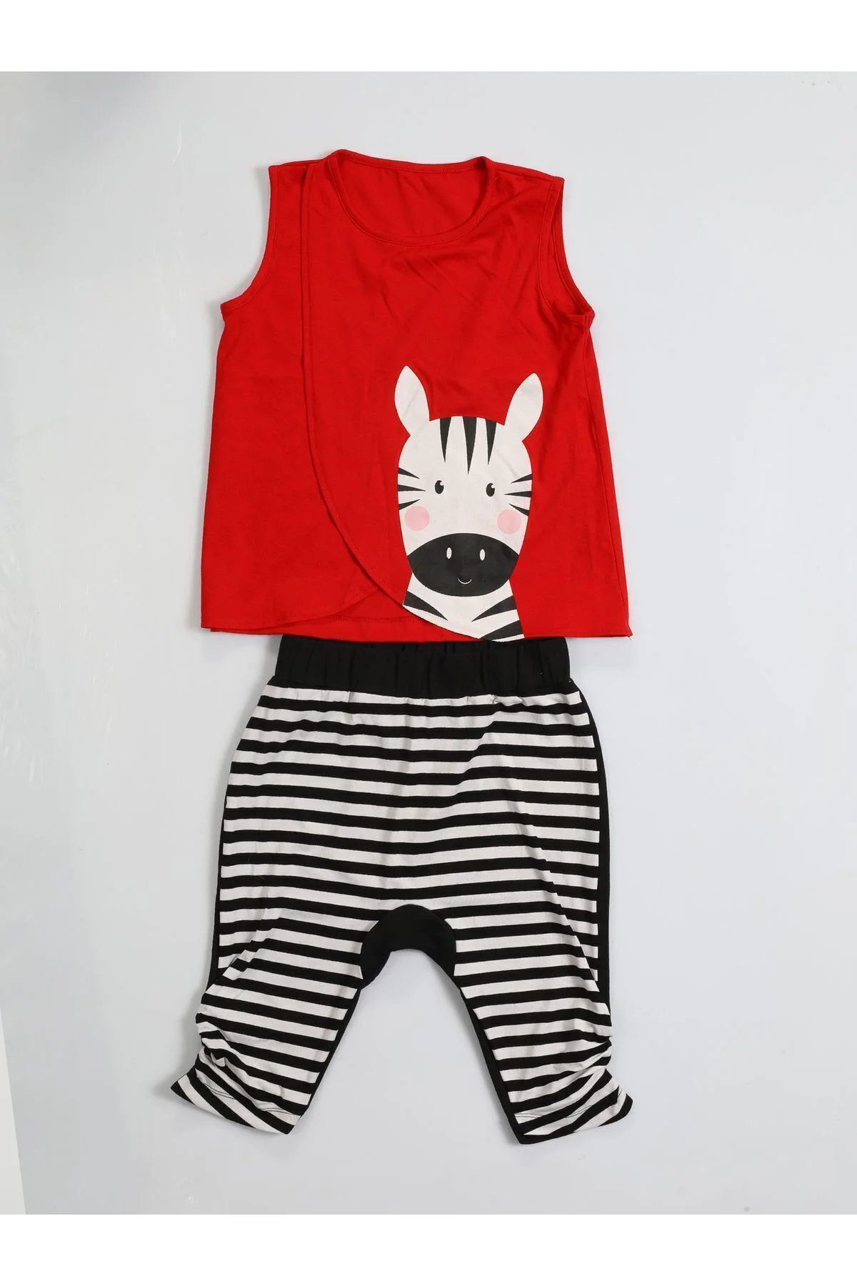 Zebra Çizgili Baggy Kapri Takım