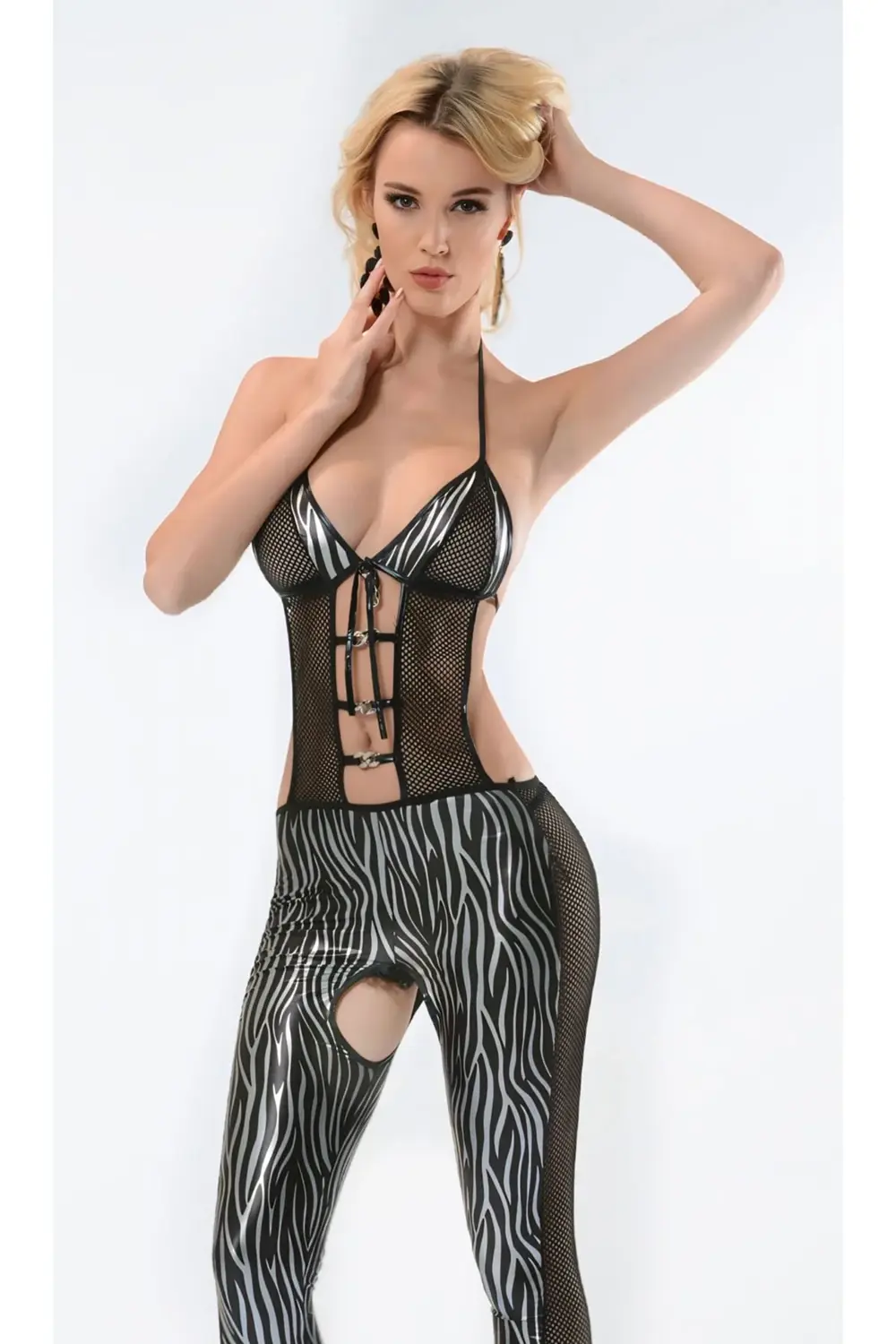 Pilelistore Zebra Desenli Lame Vücut Çorabı-490