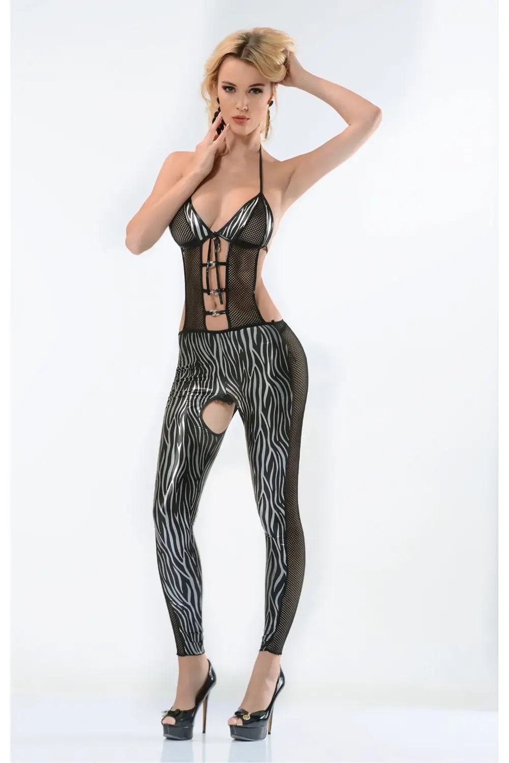 Pilelistore Zebra Desenli Lame Vücut Çorabı-490