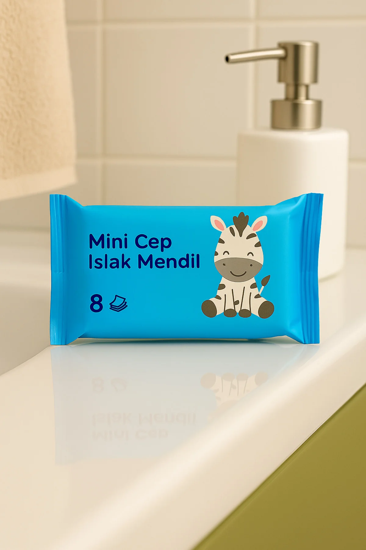 Zebra Desenli Mini Islak Mendil 4 Adet • 8'li Cep Boy • Çocuklar İçin 🦓✨ Zebra Desenli Mini Islak Mendil 4 Adet • 8'li Cep Boy • Çocuklar İçin 🦓✨