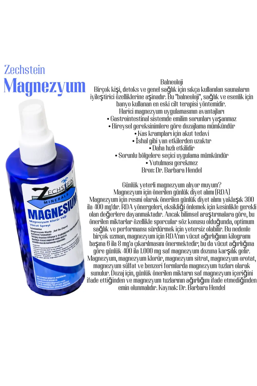 Zechstein Magnezyum Yağı 250 ml – , Kramp, Için Saf Sprey