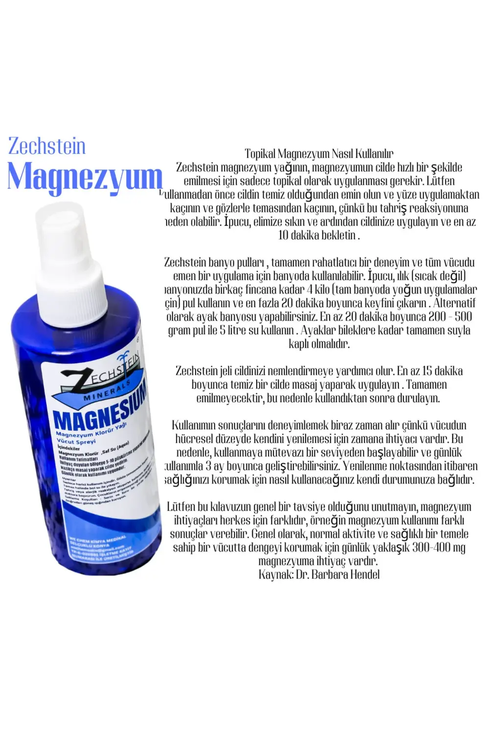 Zechstein Magnezyum Yağı 250 ml – , Kramp, Için Saf Sprey