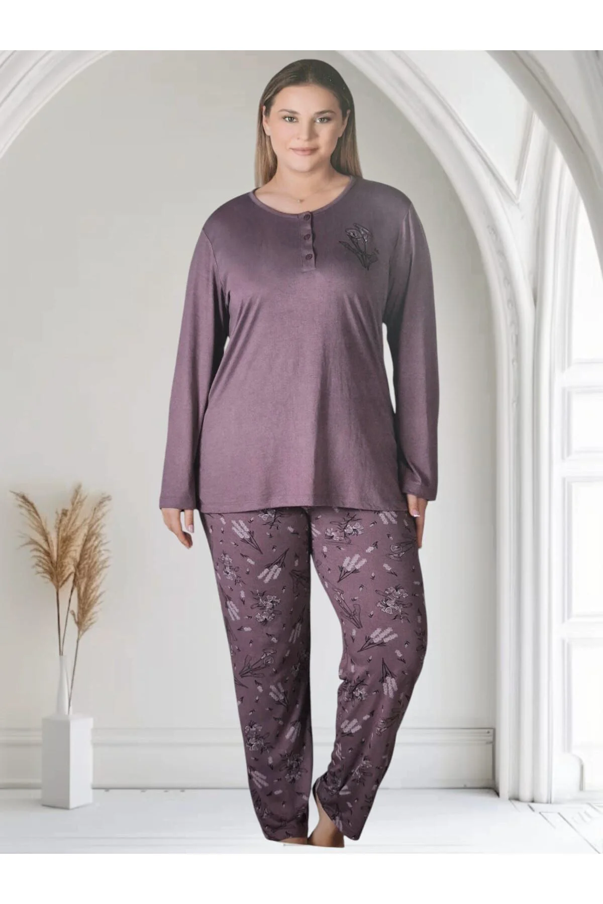 ZEN Büyük Beden Yazlık Uzun Kol Kadın Pijama Takımı
