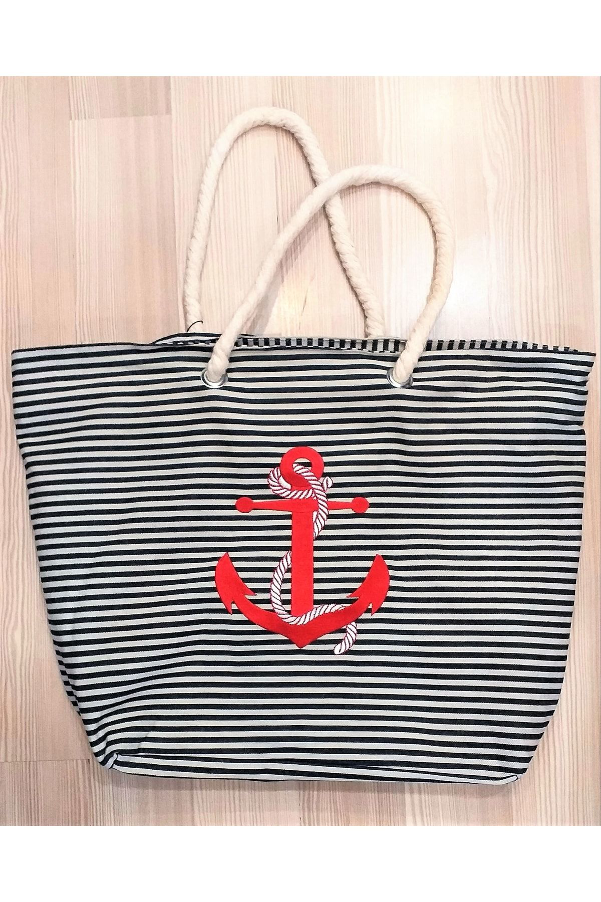 Aqua Zen Çizgili Çapali Şik Plaj Çantasi