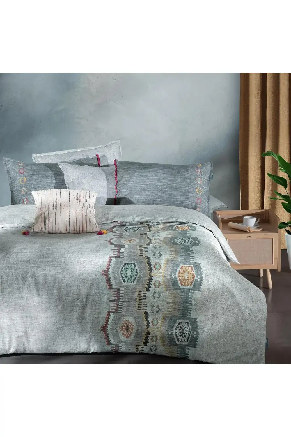 Sarev Zeno Gri Çift Kişilik %100 Pamuk Nevresim Takımı