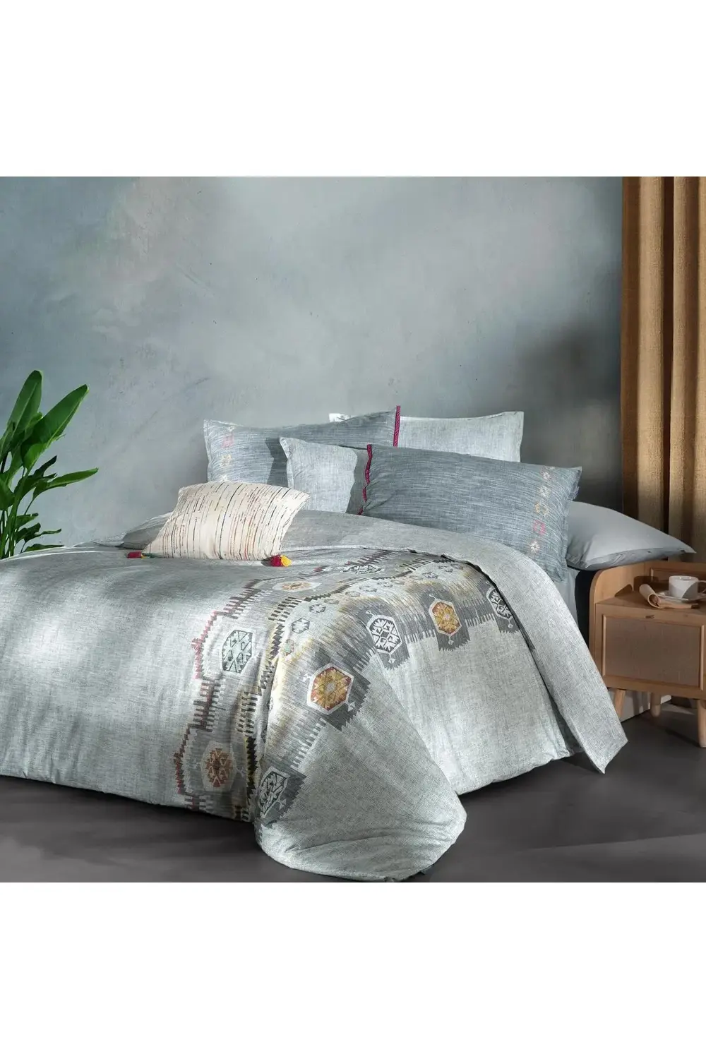 Sarev Zeno Gri Tek Kişilik %100 Pamuk Nevresim Takımı