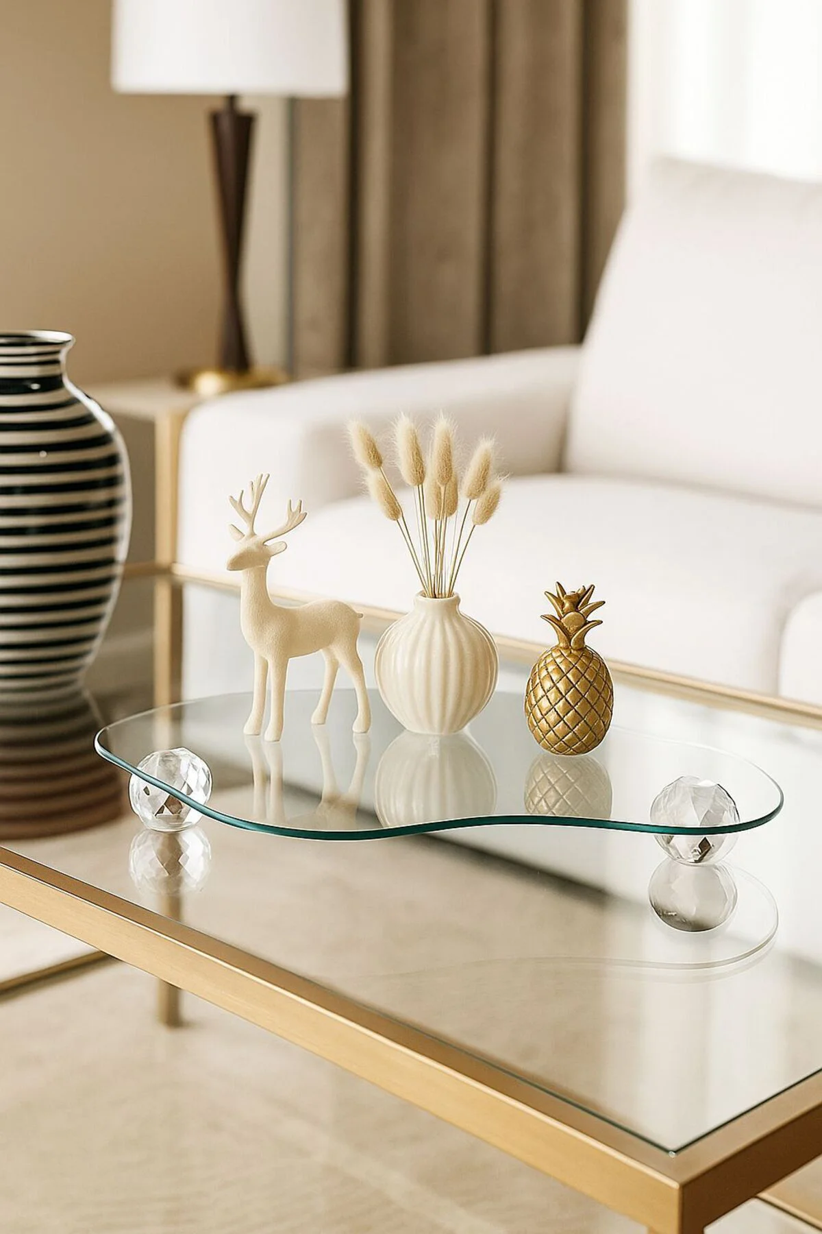 ZENTRA HOME Dekoratif Cam Tepsi Kristal - Elmas Bulut Modeli Top Ayaklı Cam Sunumluk / Organizer