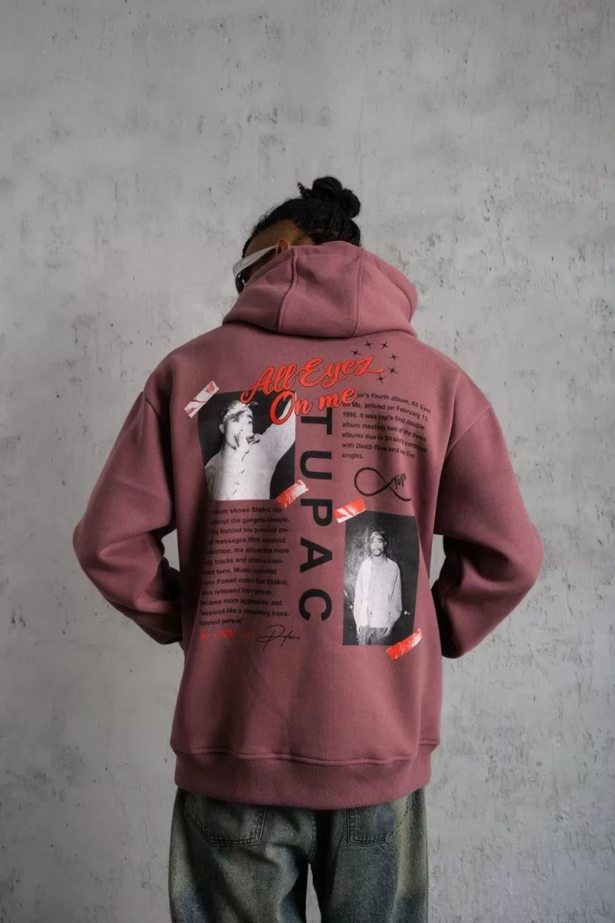 ZenWave  ZenWave  Erkek Ön Arka Baskılı Kapşonlu Sweat - Gül Kuru