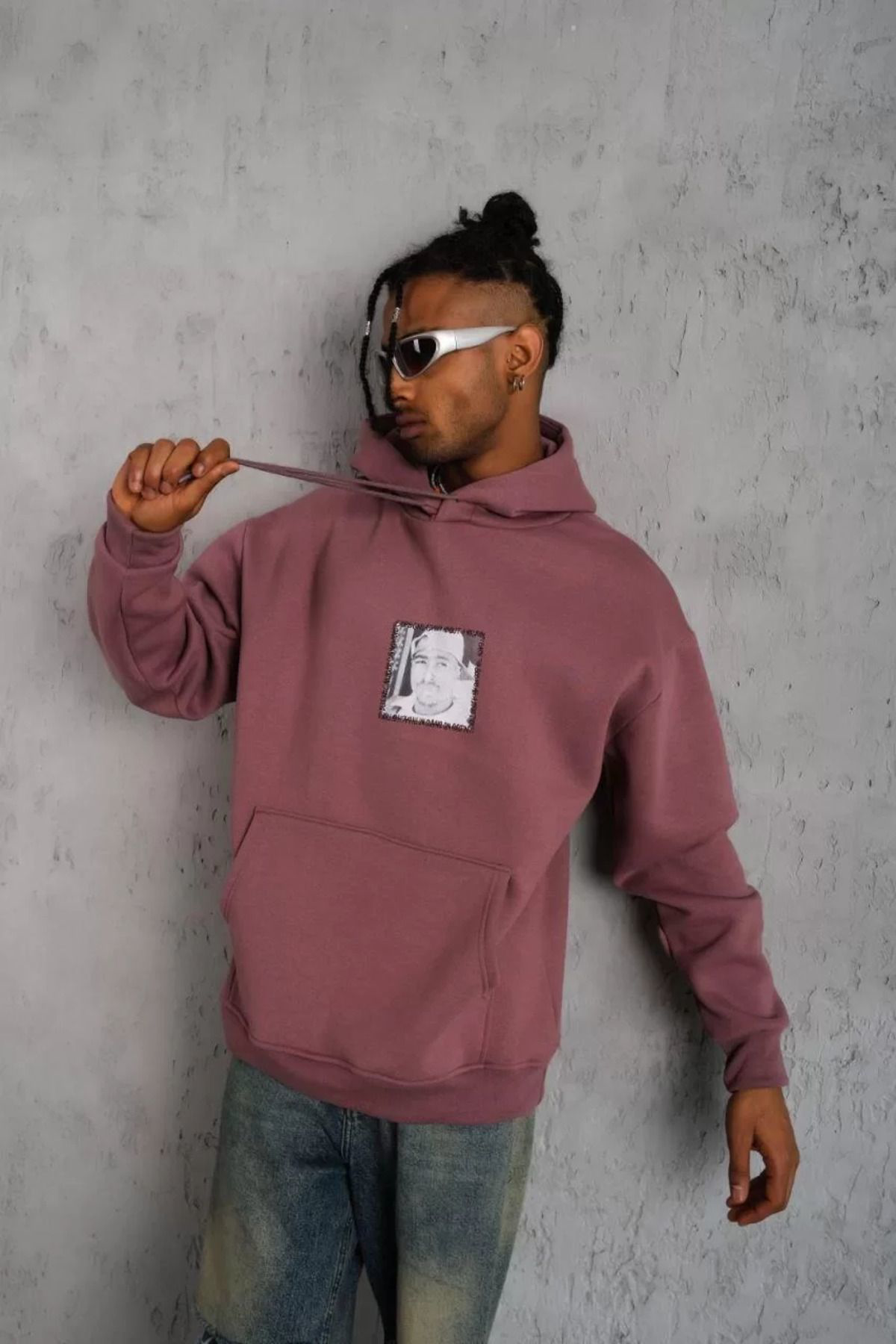 ZenWave  ZenWave  Erkek Ön Arka Baskılı Kapşonlu Sweat - Gül Kuru