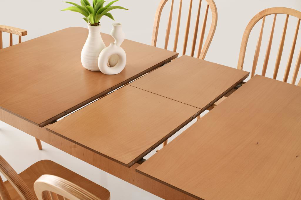 Zeta Amerikan Ağaç Açılır Yemek Masa 6 Sandalye Takımı