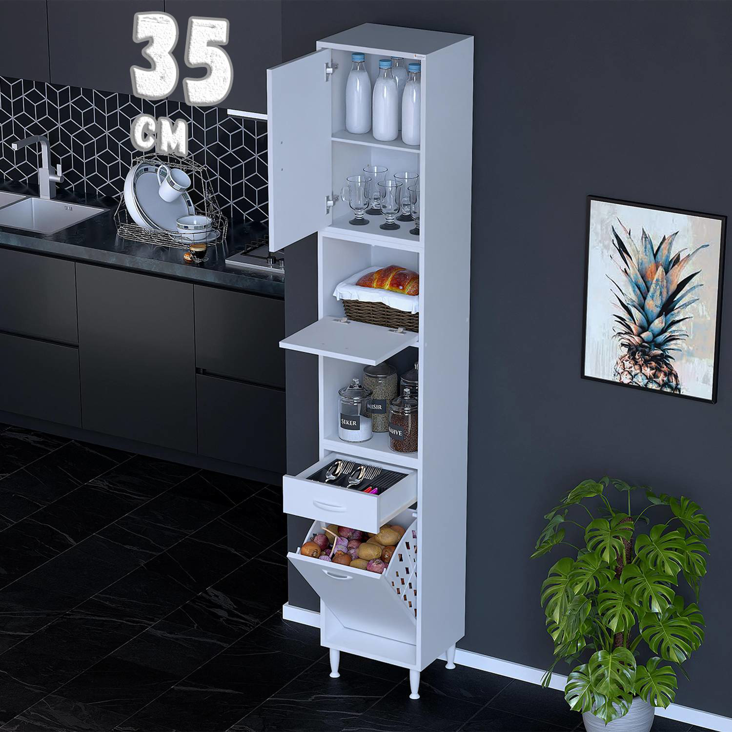 Zevra 35 cm Baharatlık Dolabı Sepetli Çok Amaçlı Mutfak Kiler Org Zevra 35 cm Baharatlık Dolabı Sepetli Çok Amaçlı Mutfak Kiler Org