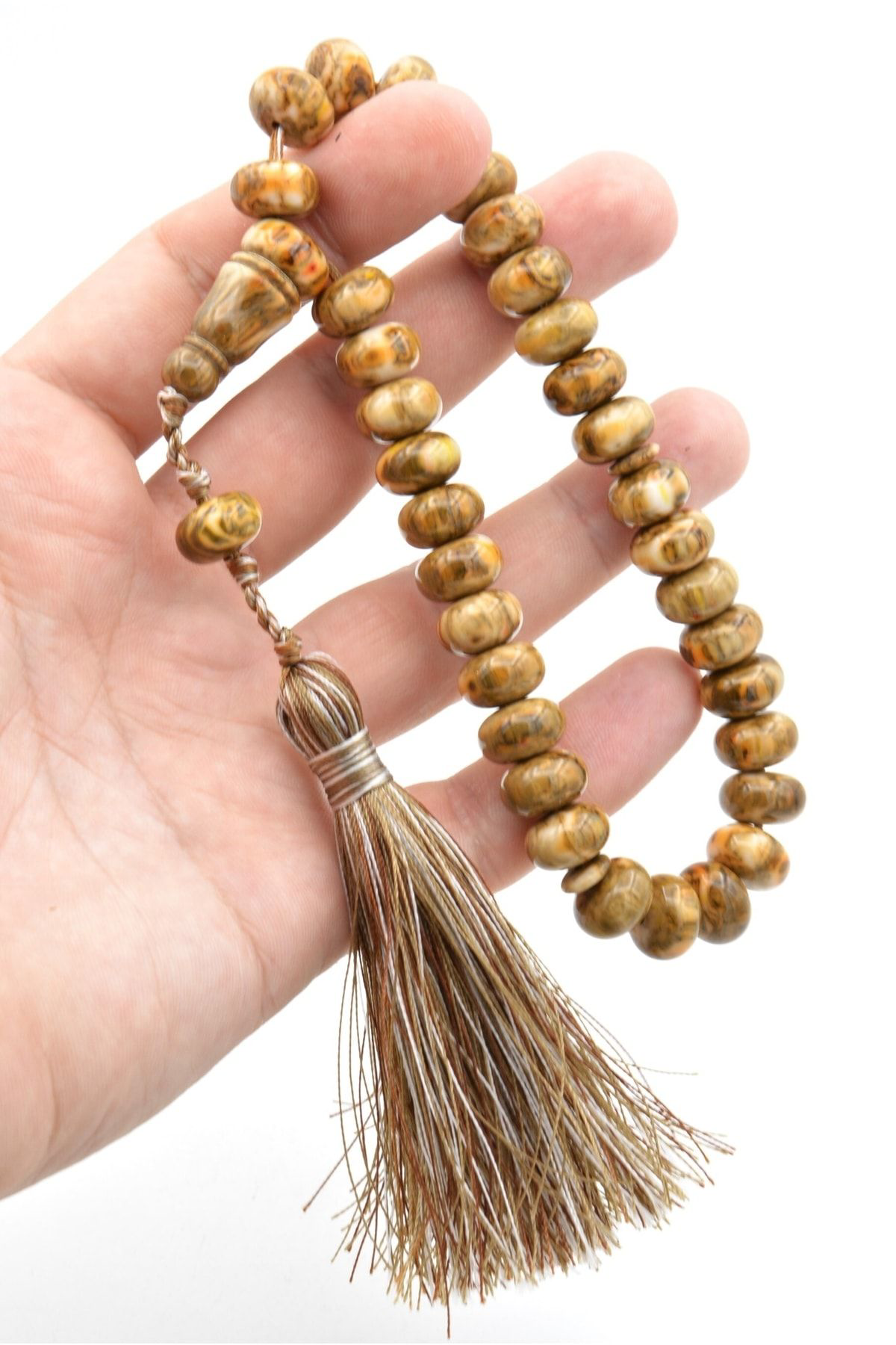 Zeyn Usta Işi Basık Model Turuncu Kahverengi Katalin Tesbih 009