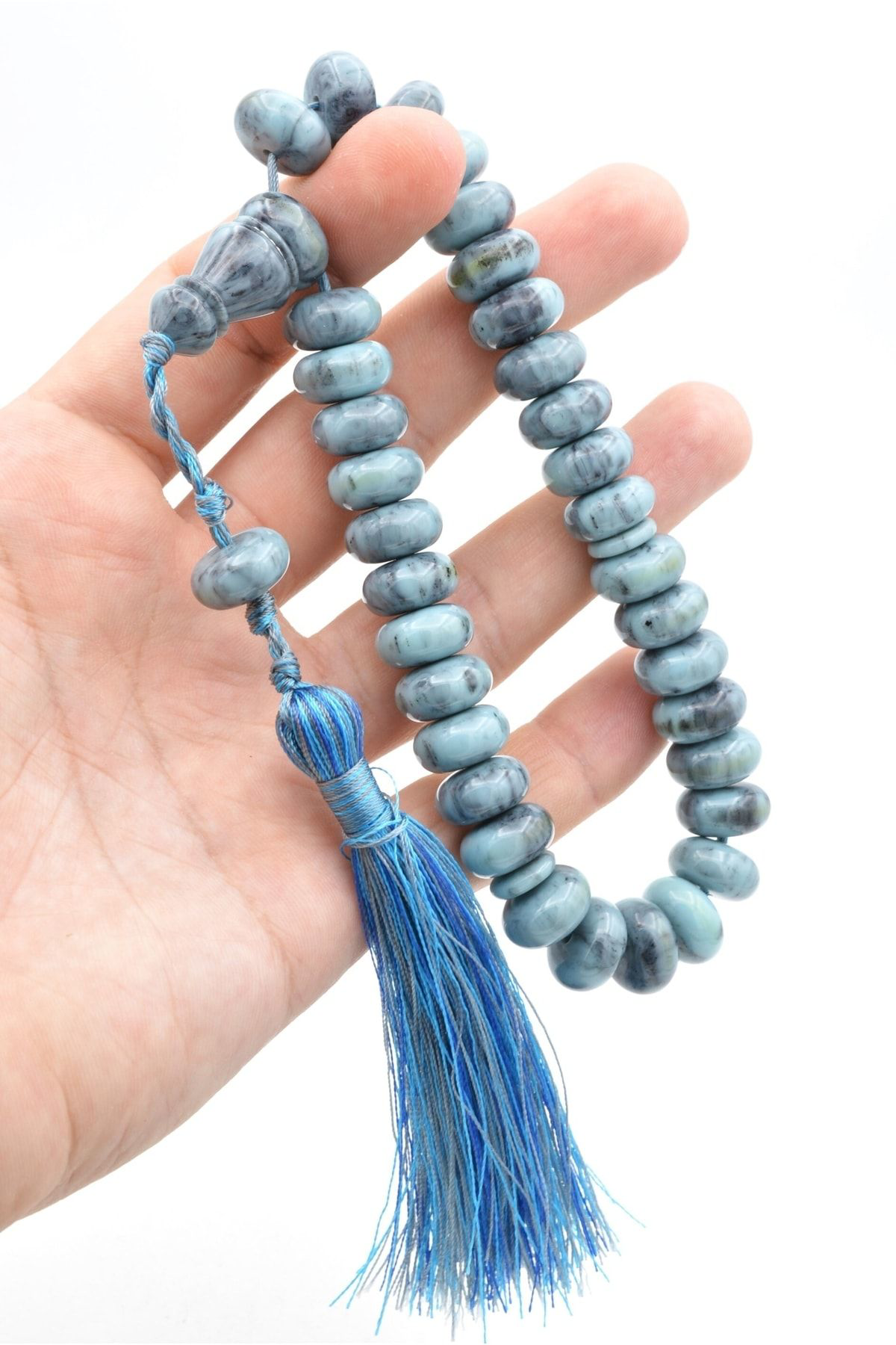 Zeyn Usta Işi Basık Model Gri Mavi Katalin Tesbih 005