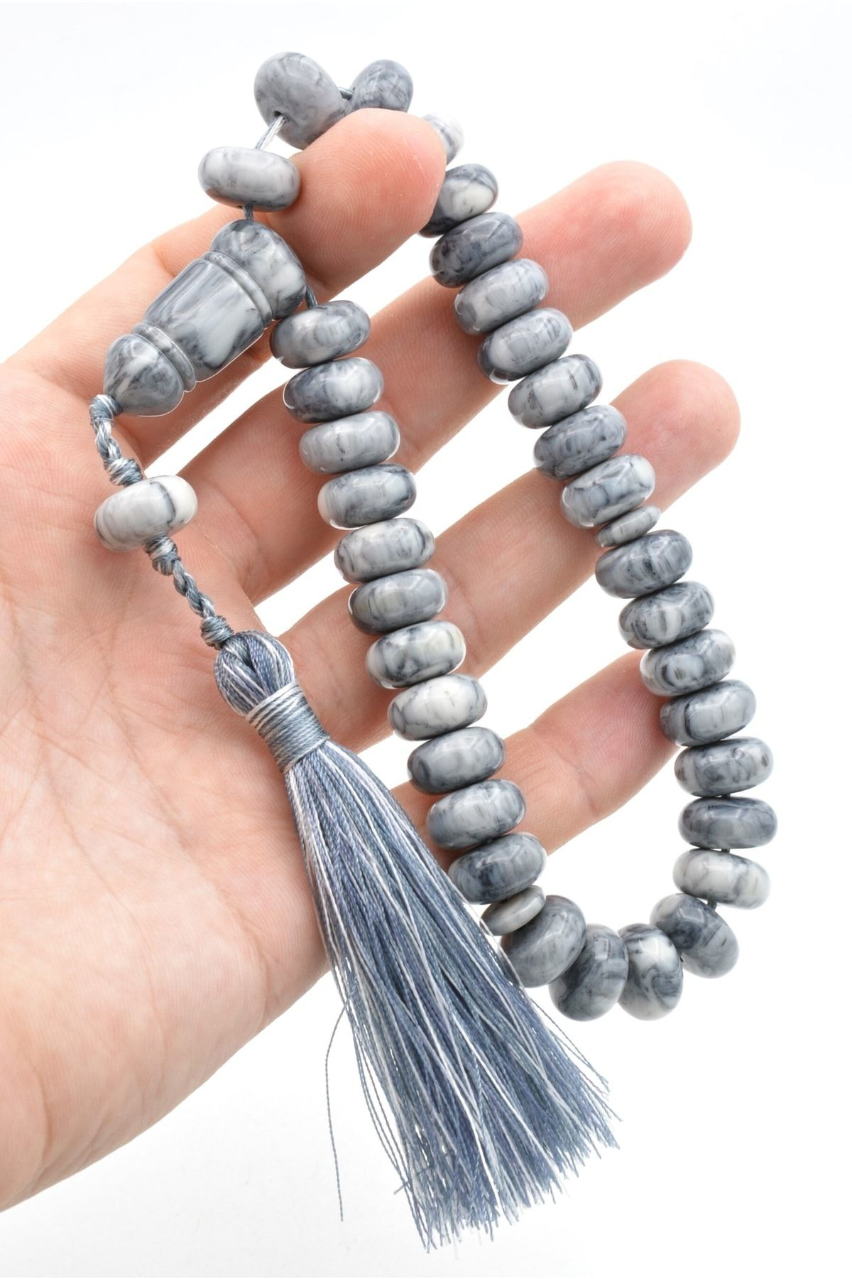 Zeyn Usta Işi Basık Model Koyu Gri Beyaz Katalin Tesbih 010