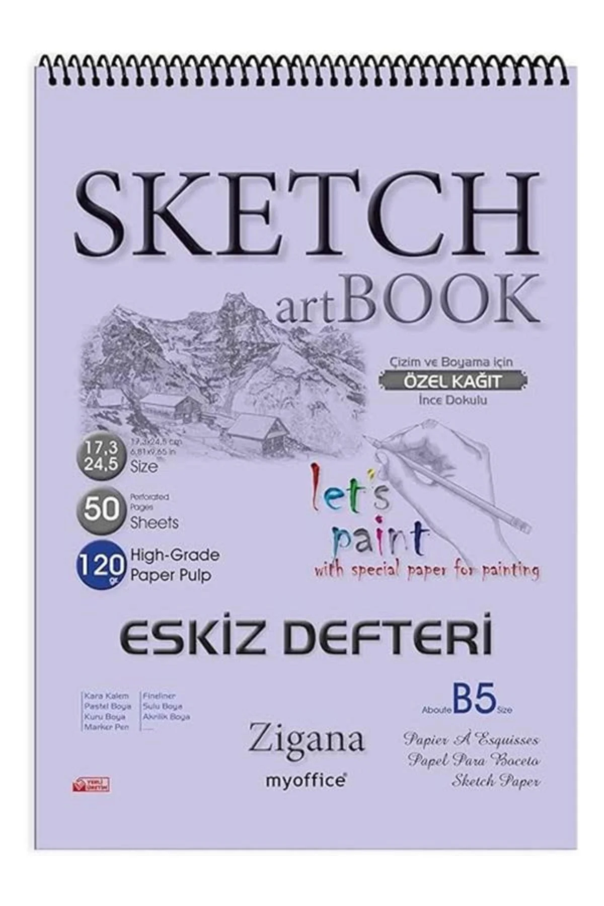 Zigana B5 Spiralli Eskiz Defteri - 50 Yp, 120 Gr Çizim Bloknotu, 