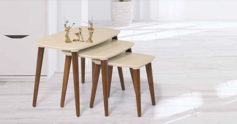 Zigon 11776 OSM Oval Model Sehpa Parlak Ceviz Krem renk Kayın Ret