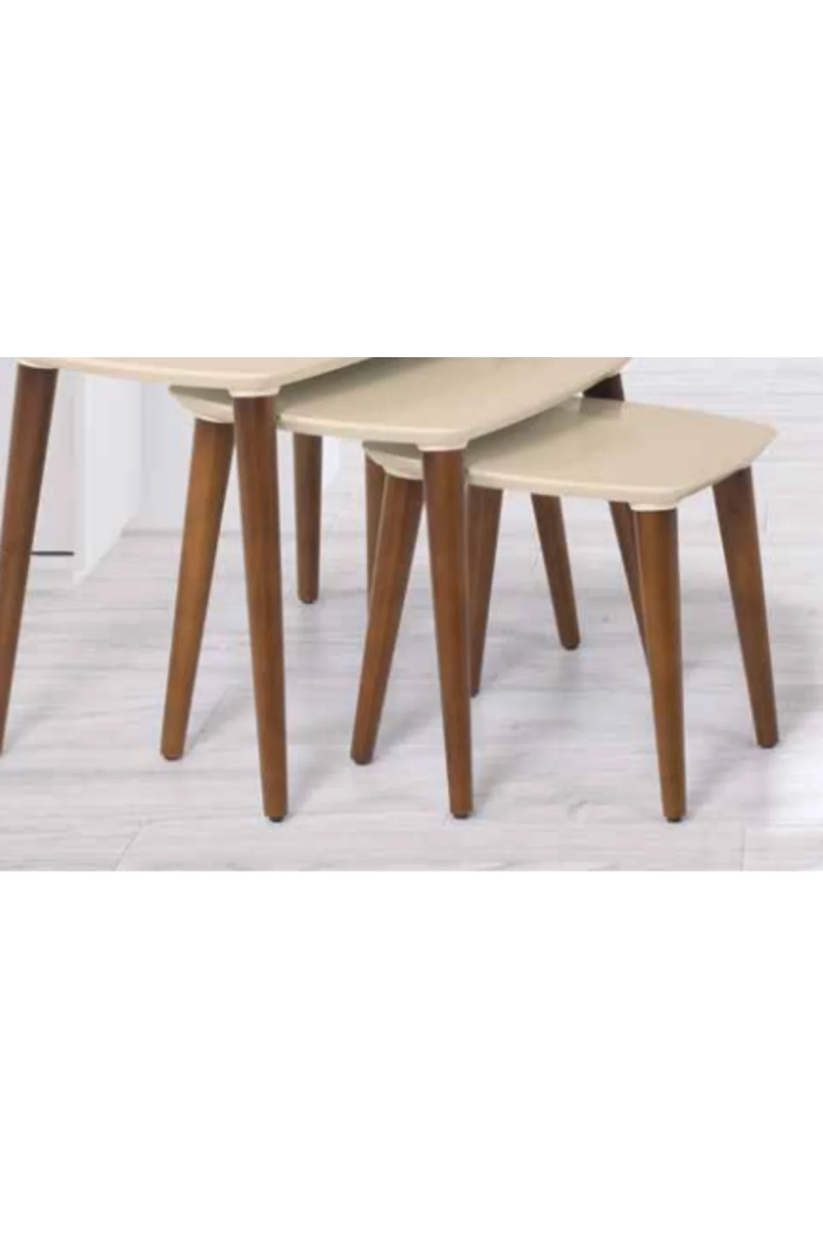 Zigon 11776 OSM Oval Model Sehpa Parlak Ceviz Krem renk Kayın Retro ayak El Ya - Görsel 6