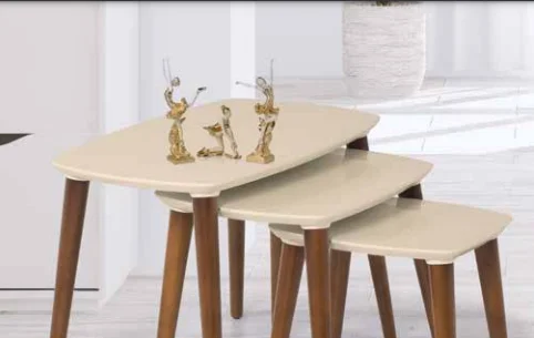 Zigon 11776 OSM Oval Model Sehpa Parlak Ceviz Krem renk Kayın Ret