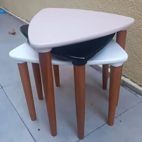 Zigon 12623 Ahşap Kayın Retro Konik Ayak Model Üçgen Tabla Beyaz 