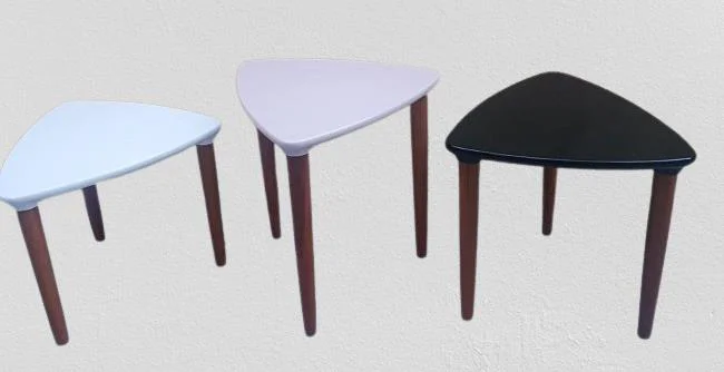 Zigon 12623 Ahşap Kayın Retro Konik Ayak Model Üçgen Tabla Beyaz 