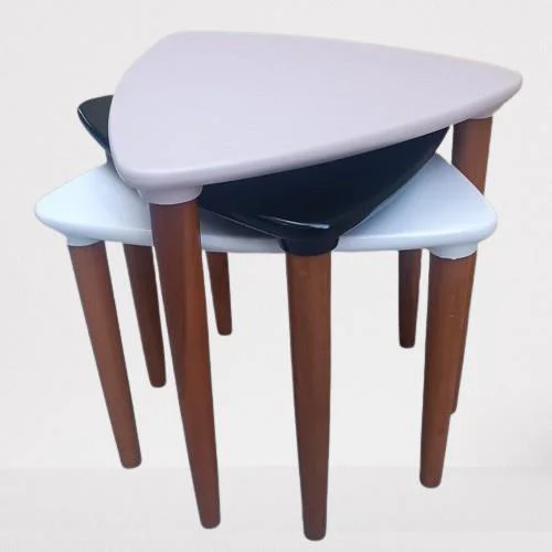 Zigon 12623 Ahşap Kayın Retro Konik Ayak Model Üçgen Tabla Beyaz 
