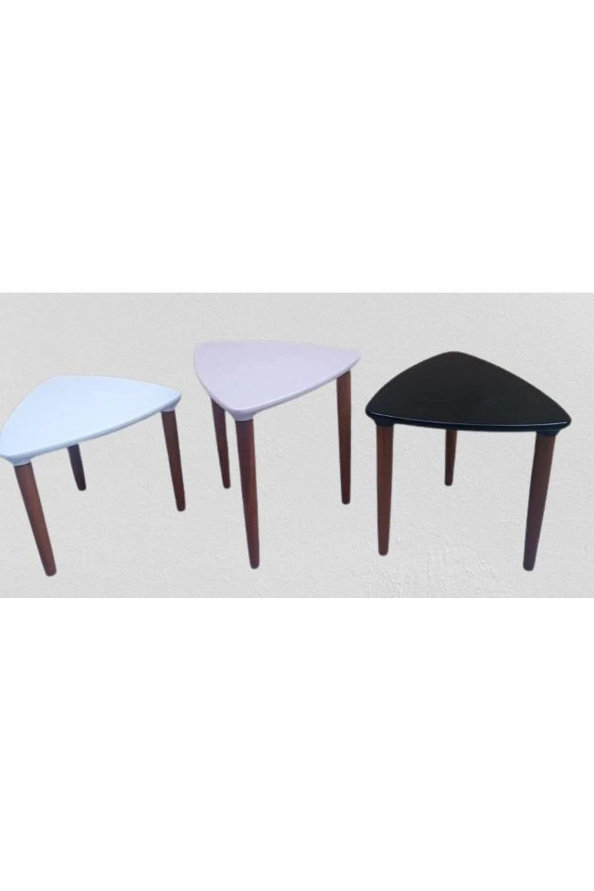 Zigon 12623 Ahşap Kayın Retro Konik Ayak Model Üçgen Tabla Beyaz capuçino Siyah - Görsel 5
