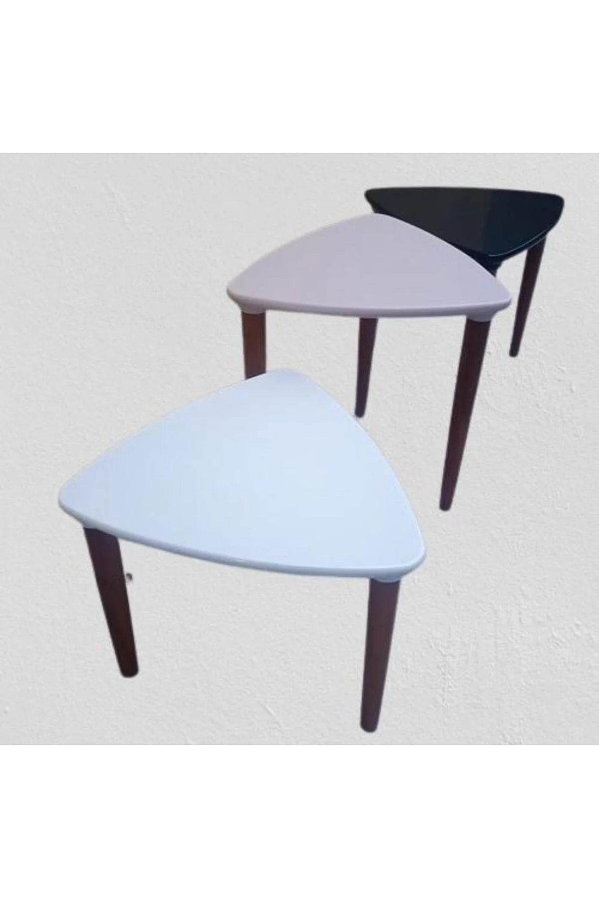 Zigon 12623 Ahşap Kayın Retro Konik Ayak Model Üçgen Tabla Beyaz capuçino Siyah - Görsel 3