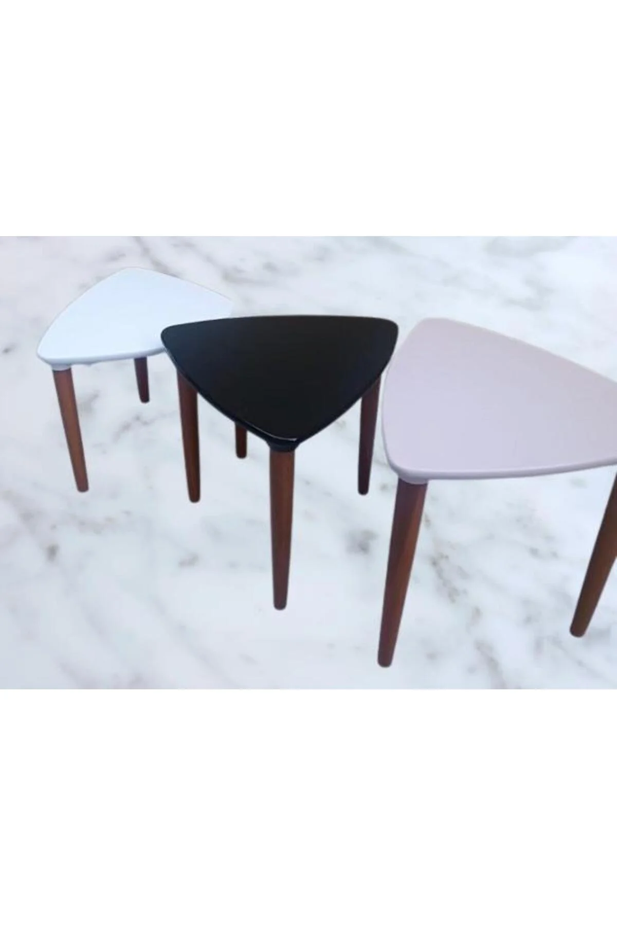 Zigon 12623 Ahşap Kayın Retro Konik Ayak Model Üçgen Tabla Beyaz capuçino Siyah - Görsel 6
