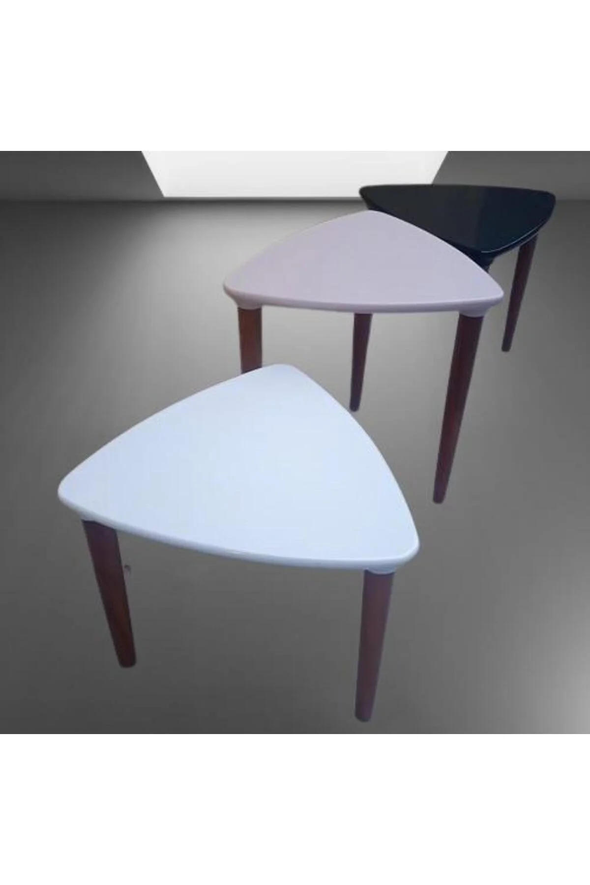 Zigon 12623 Ahşap Kayın Retro Konik Ayak Model Üçgen Tabla Beyaz capuçino Siyah - Görsel 4