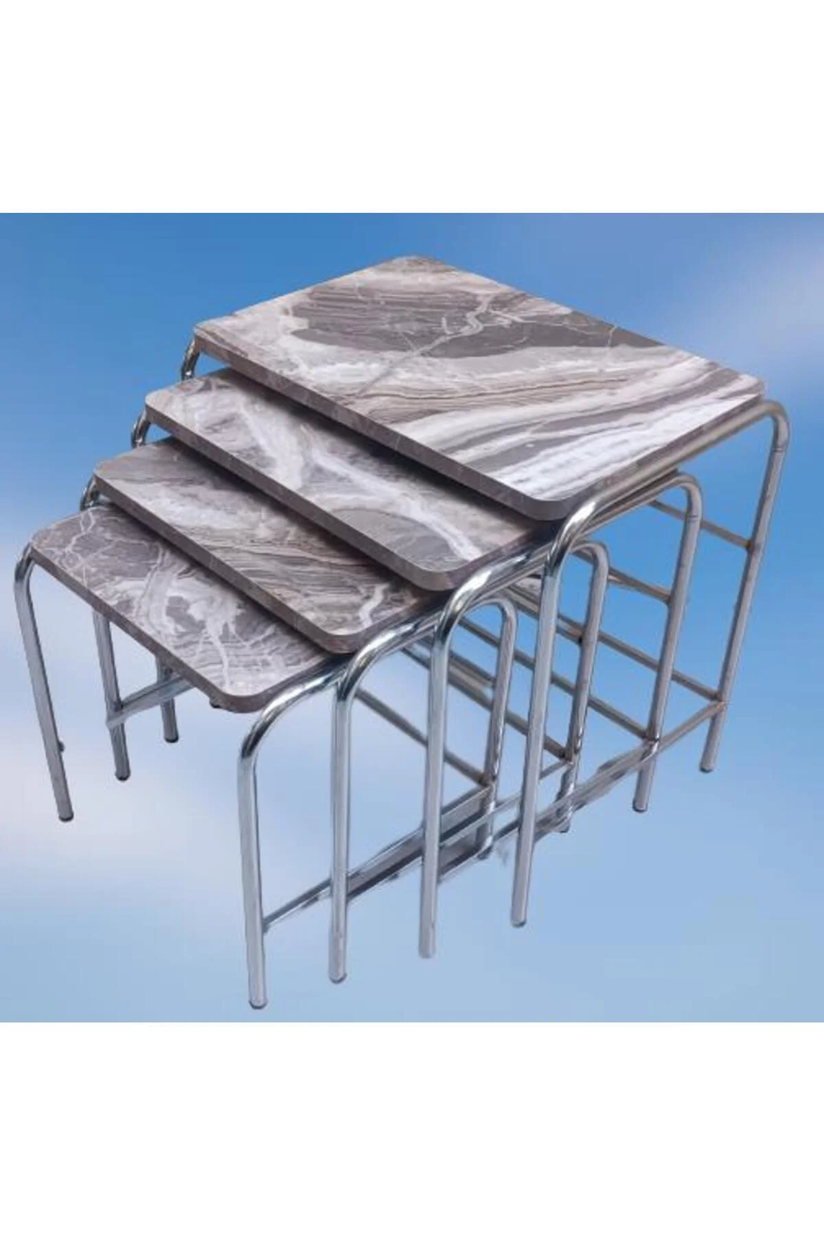 Zigon 134003 Sehpa Demet Model Metal Nikelaj Ayak Mermer Dalgalı Desen El Yapım - Görsel 6