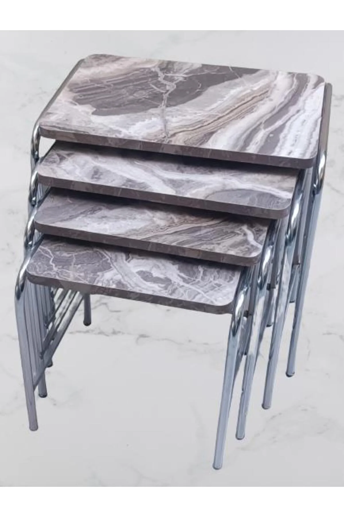 Zigon 134003 Sehpa Demet Model Metal Nikelaj Ayak Mermer Dalgalı Desen El Yapım - Görsel 5