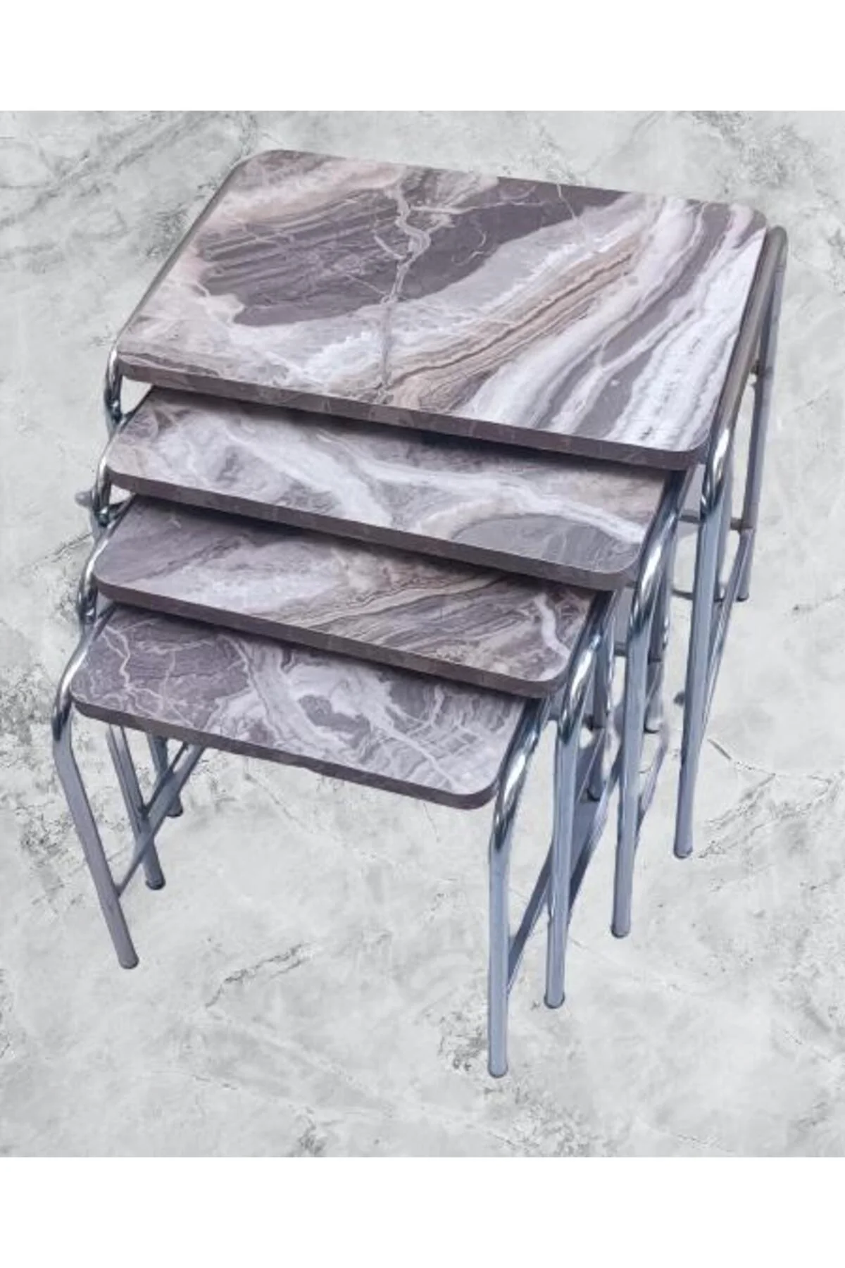 Zigon 134003 Sehpa Demet Model Metal Nikelaj Ayak Mermer Dalgalı Desen El Yapım - Görsel 4