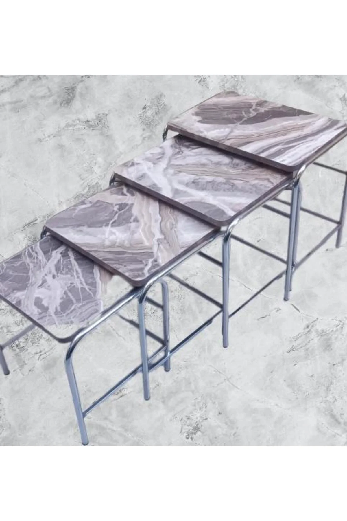 Zigon 134003 Sehpa Demet Model Metal Nikelaj Ayak Mermer Dalgalı Desen El Yapım - Görsel 2