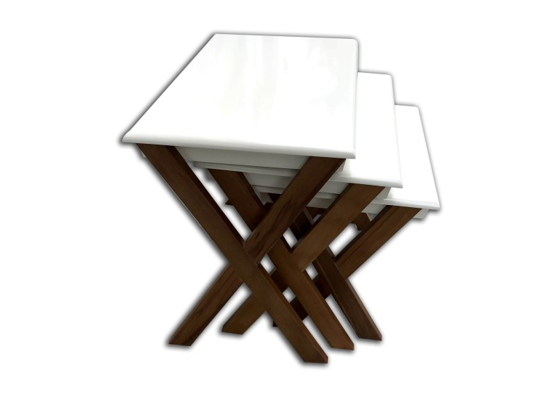 Zigon 13916 ılgz ÇAPRAZ Model Sehpa Kayın ayak Parlak Beyaz-CEVİZ