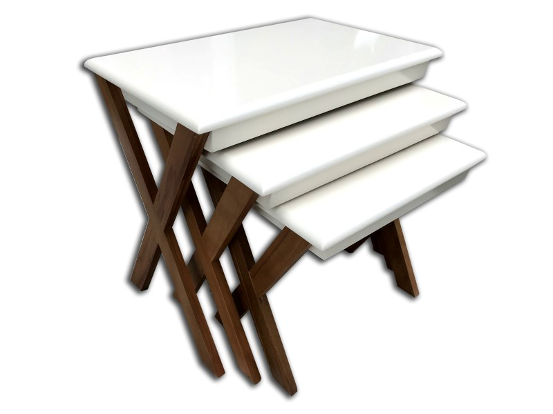 Zigon 13916 ılgz ÇAPRAZ Model Sehpa Kayın ayak Parlak Beyaz-CEVİZ