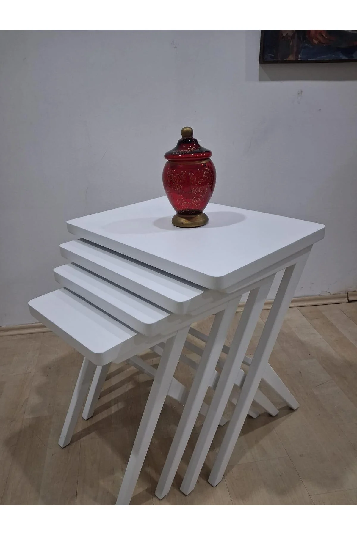 Zigon 17612 ılgz Klasik ÇAPRAZ Model Kayın ayak Parlak Beyaz Lake MDF El yapım - Görsel 6
