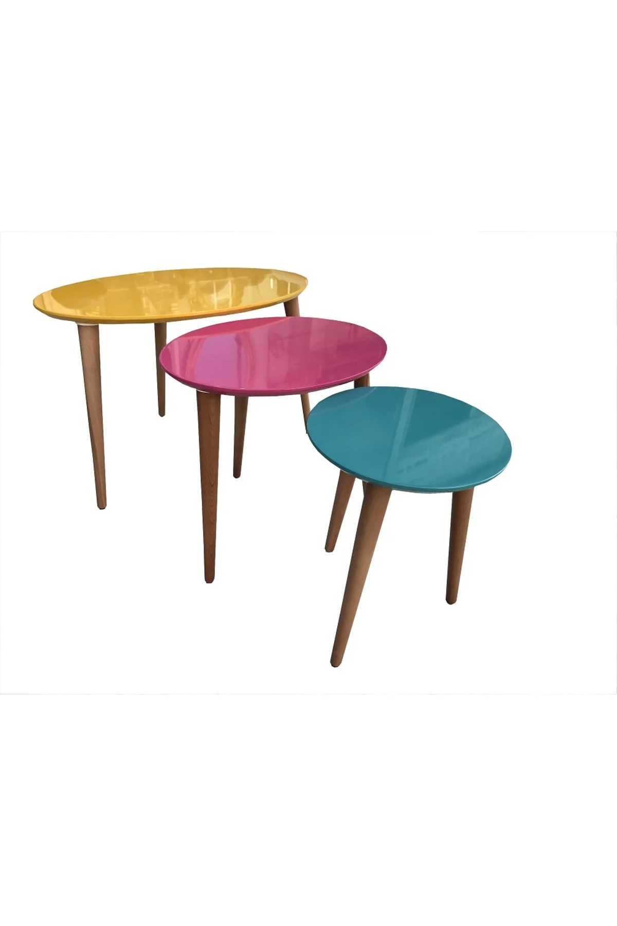 Zigon 17972 Oval Çok Renk Model sehpa Kayın RETRO ayak Turuncu-Fuşya El yapım - Görsel 2